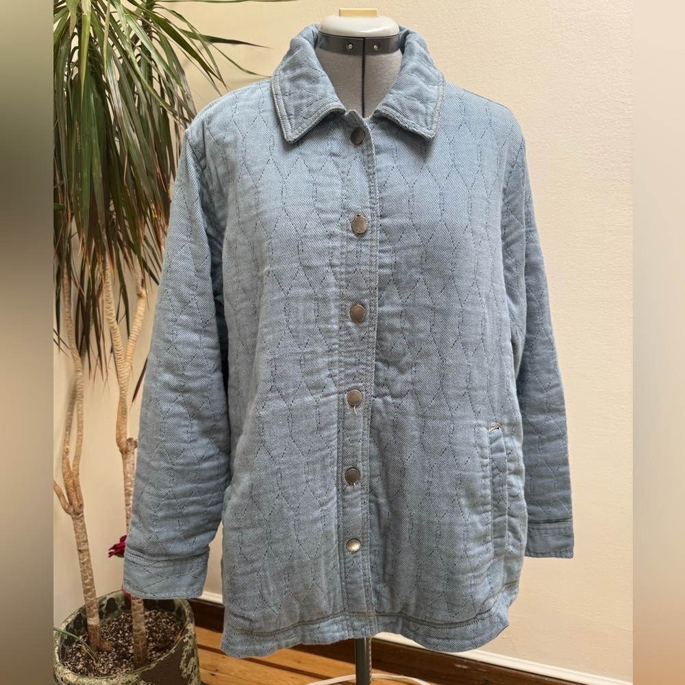 Jachs Girlfriend NY Quilted Denim Chore Coat Shacket - Blue